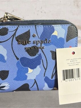 Kate Spade Staci Small L-Zip Bifold Wallet in the Nouveau Bloom Blue Mult NWT
